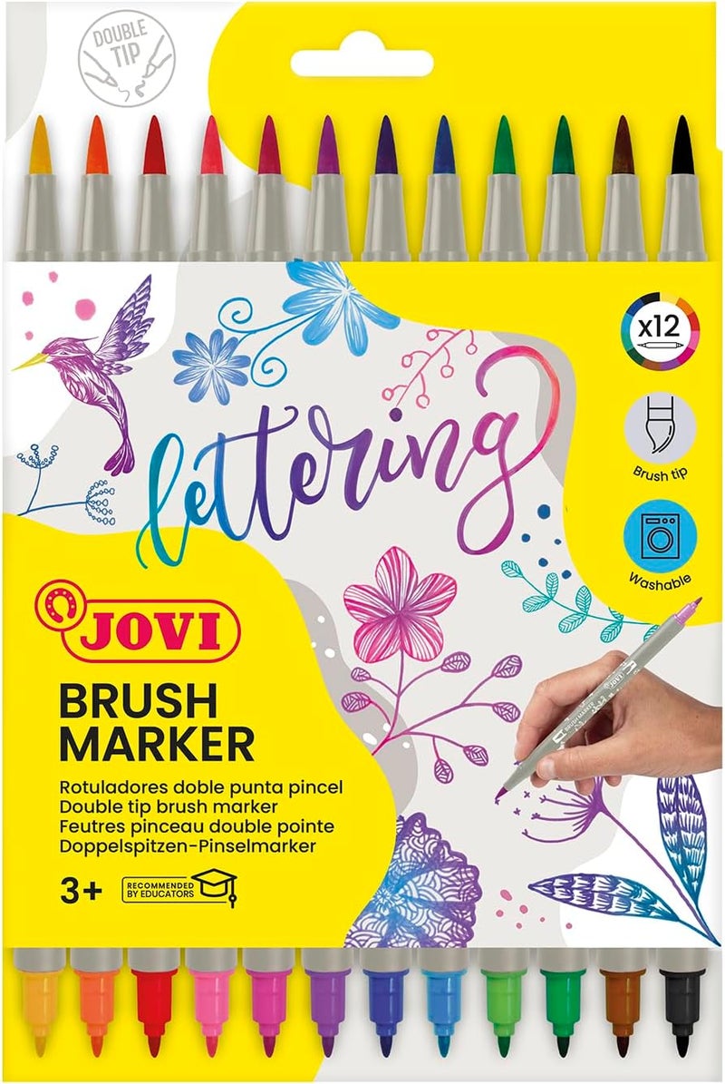 Jovi Brush Marker Set - 12 Double Tip Markers for Calligraphy and Drawing - Image 1