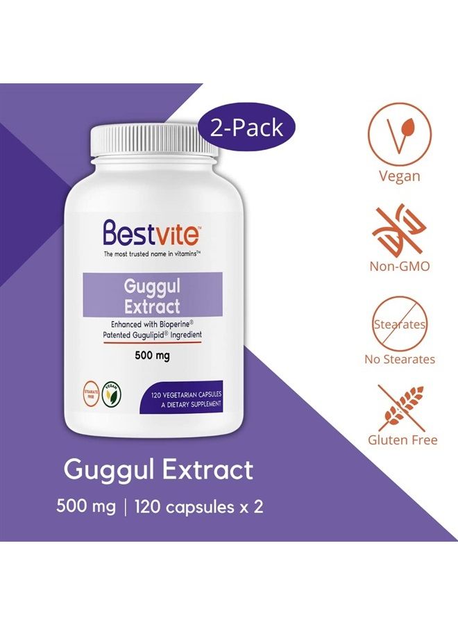 BESTVITE مستخلص جوجول 500 ملغ (240 كبسولة نباتية) (120 × 2) - تم البحث عنه سريريًا، مسجل ببراءة اختراع ومعياري، معزز ببيوبرين - بدون مواد مالئة - بدون ستيرات - نباتي - غير معدّل وراثيًا - خالي من الغلوتين - Image 2