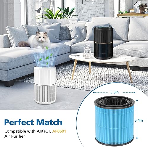Caehomly AP0601 Replacement Filters Compatible with AIRTOK Air Puri-fier, 4-in-1 H13 True HEPA Filters, High-Efficiency Activated Carbon Filter, AP0601-RF 2 Pack - Image 5