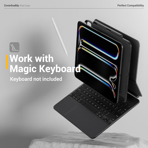 MAGEASY CoverBuddy for M5 & M4 iPad Pro 13" (2024-2025) - iPad Pro Case Compatible with Magic Keyboard for iPad Pro (M5 & M4), Enhanced Thickness & Heat Dissipation - New Black (Leather 5.05) - Image 3