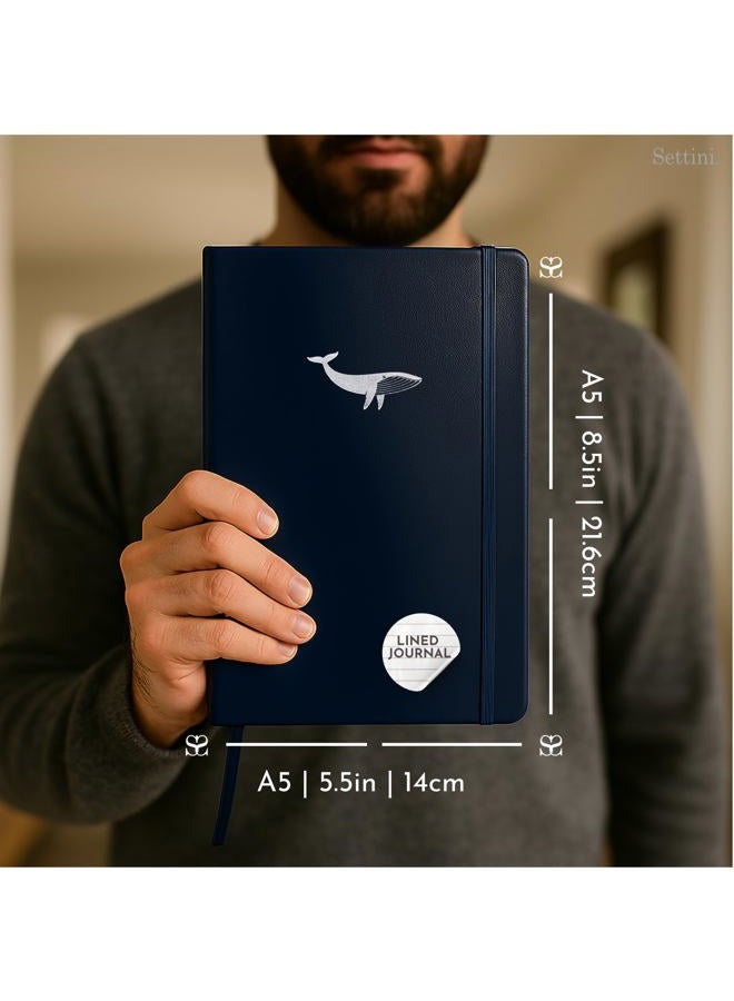 SETTINI Lined Journal, Ideal for Journaling - A5 Vegan Leather Notebook, 192 Archival-Quality Pages, QuillEase Bleed-Free Paper, Inner Pocket & Bookmark - Whale Gifts, Navy Whale - Image 2