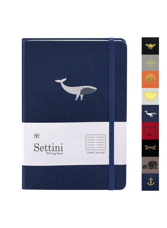 SETTINI Lined Journal, Ideal for Journaling - A5 Vegan Leather Notebook, 192 Archival-Quality Pages, QuillEase Bleed-Free Paper, Inner Pocket & Bookmark - Whale Gifts, Navy Whale - Image 1