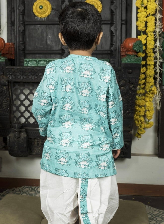 POLKA TOTS Cotton Full Sleeve Printed Kurta Dhoti For Infant & Toddlers | Ethnic Wear For Festival & Wedding & Functions (Print: Tribal Print, 4-5 Y) - Image 2