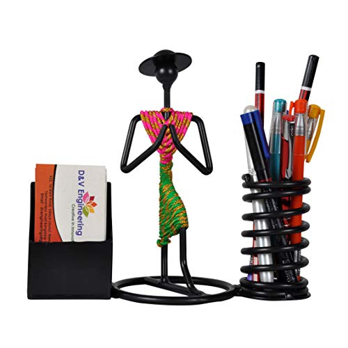 D&V ENGINEERING - Creative in innovation D&V Engineering Namaste Welcome Gesture Pen/Pencil and Visiting Card Holder with Indian Pink/Green Dressed Lady - Image 2