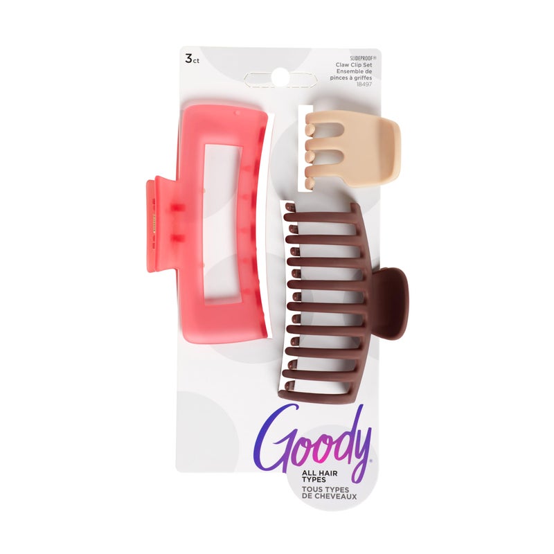 Goody SlideProof Rectangular Claw Clips - 3 Ct (1 Small + 2 Large), Warm Tones, Secure Grip Hair Styling Accessories for Women & Men, All Hair Types - Image 1