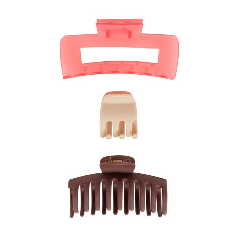 Goody SlideProof Rectangular Claw Clips - 3 Ct (1 Small + 2 Large), Warm Tones, Secure Grip Hair Styling Accessories for Women & Men, All Hair Types - Image 2