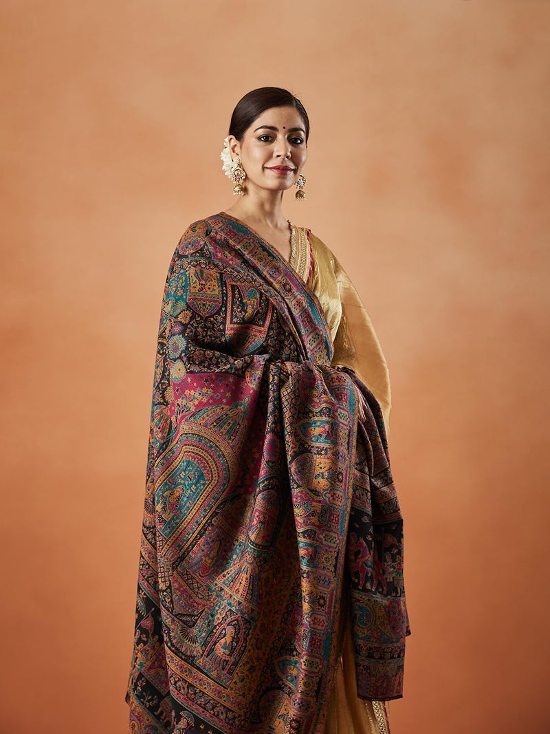 Pashmoda Women Surmai Kaani Wool Blend Kashmiri Shawl (Size: 101X203 CM) - Image 4