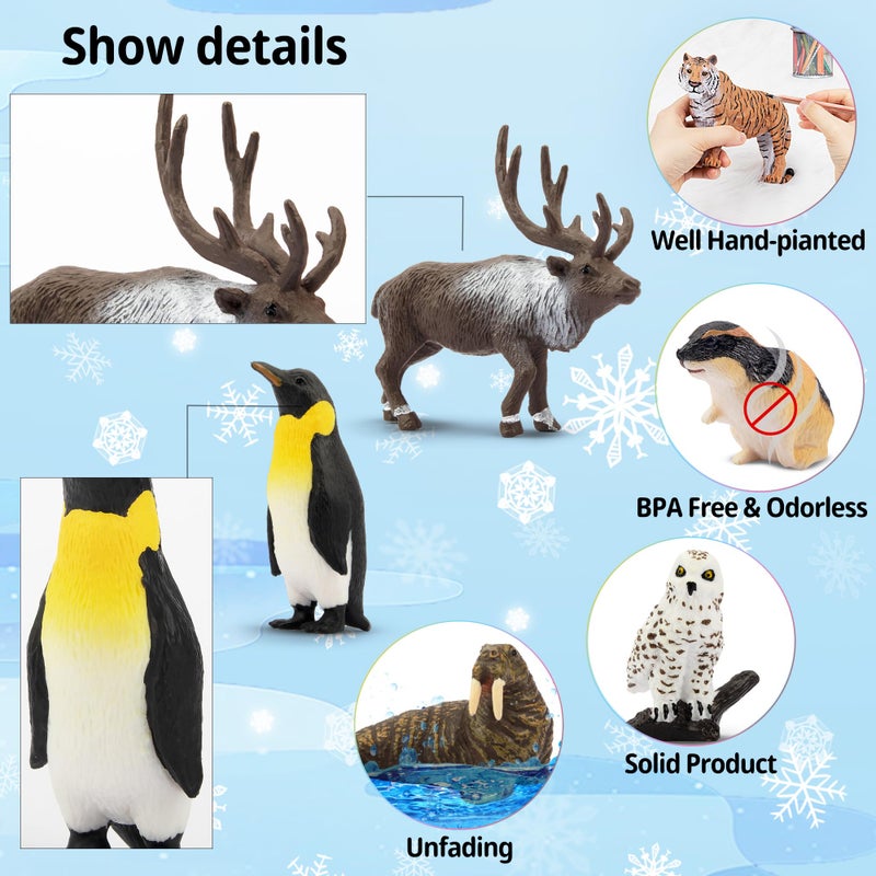 Toymany 14PCS Mini Arctic Animals Figurines Set, Polar Animals Toys with Polar Bear, Caribou, Penguin, Walrus, Wolf Figurines Cake Toppers Birthday Easter Gifts for Preschool Kids - Image 5