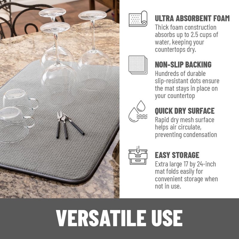 Bellemain XXL Dish Mat 24" x 17" ( LARGEST MAT ) Microfiber Dish Drying Mat , Super absorbent ( Gray ) - Image 4