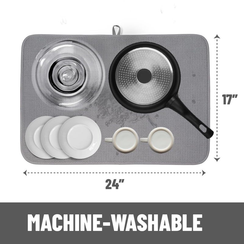 Bellemain XXL Dish Mat 24" x 17" ( LARGEST MAT ) Microfiber Dish Drying Mat , Super absorbent ( Gray ) - Image 3