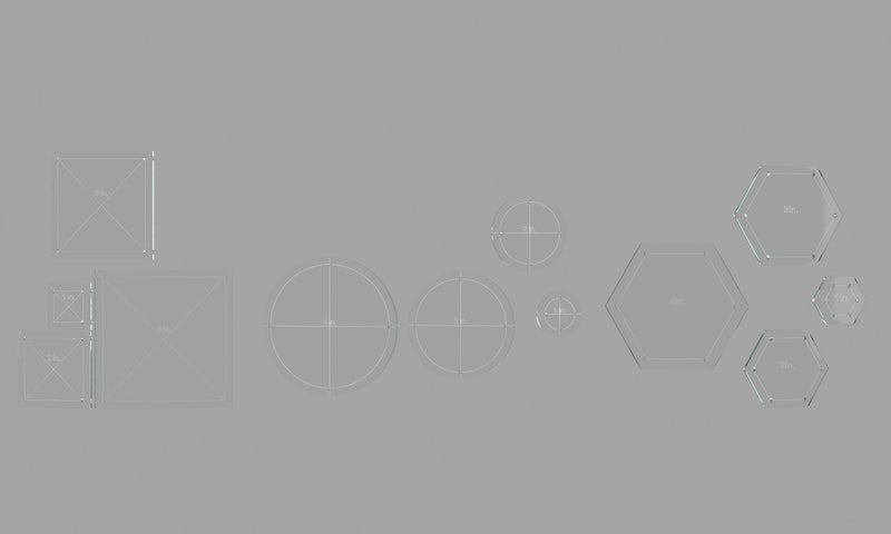 LaserThing Hexagon Circle and Square Acrylic Quilting Templates 12 Pieces with 4 3 2 1 Sizes 14 Seam Allowance Durable Clear Acrylic for Quilting Patchwork Sewing DIY Projects
