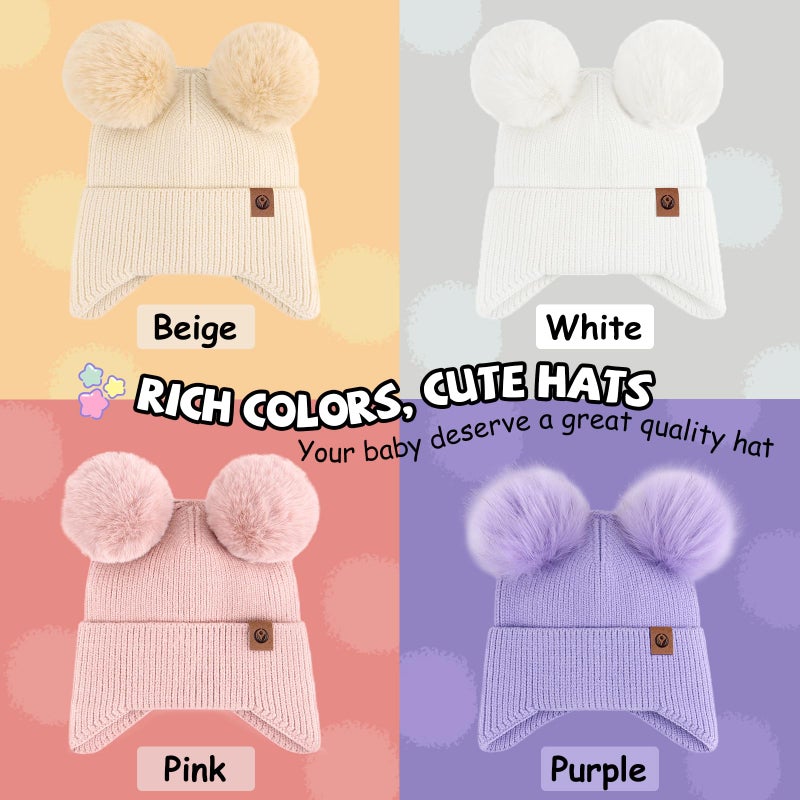 Otoyzy Kids Beanie hat Infant Winter Hat Cap Pom Pom Soft Warm Hat Fleece Lined Knit Cap for Boys Girls(6-12M,Pink) - Image 4