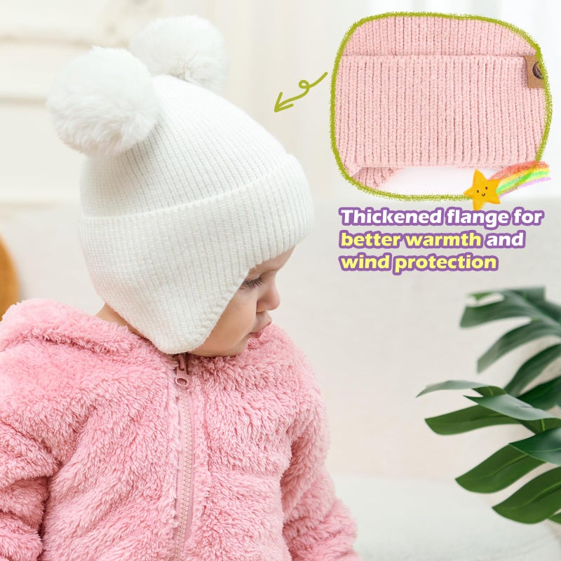 Otoyzy Kids Beanie hat Infant Winter Hat Cap Pom Pom Soft Warm Hat Fleece Lined Knit Cap for Boys Girls(6-12M,Pink) - Image 5