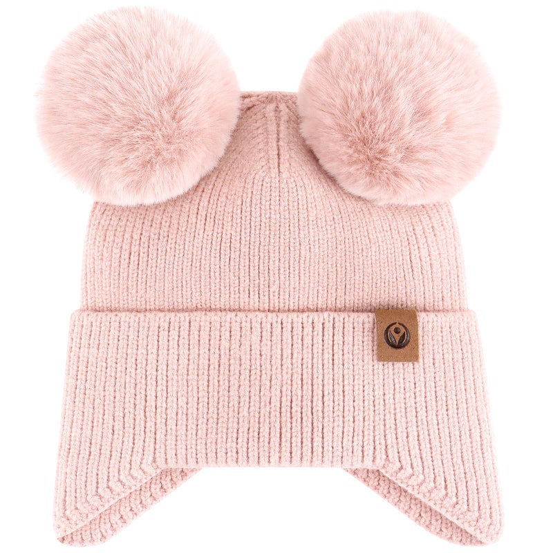 Otoyzy Kids Beanie hat Infant Winter Hat Cap Pom Pom Soft Warm Hat Fleece Lined Knit Cap for Boys Girls(6-12M,Pink) - Image 1