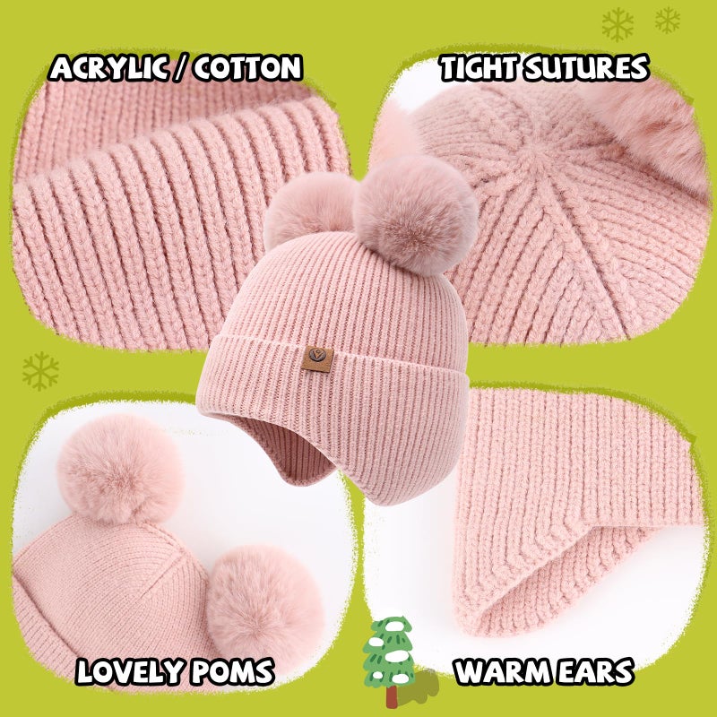 Otoyzy Kids Beanie hat Infant Winter Hat Cap Pom Pom Soft Warm Hat Fleece Lined Knit Cap for Boys Girls(6-12M,Pink) - Image 3