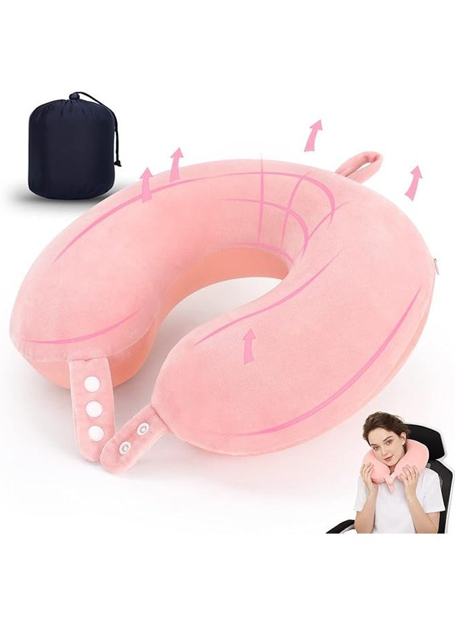 Arabest Travel Neck Pillow, Best Memory Foam Airplane Pillow for Head Support Soft Adjustable Pillow for Plane, Car & Home Recliner Use (Pink)  - Image 1