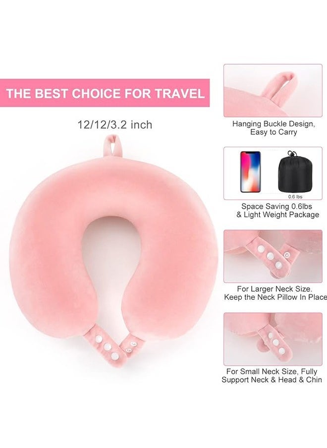 Arabest Travel Neck Pillow, Best Memory Foam Airplane Pillow for Head Support Soft Adjustable Pillow for Plane, Car & Home Recliner Use (Pink)  - Image 3