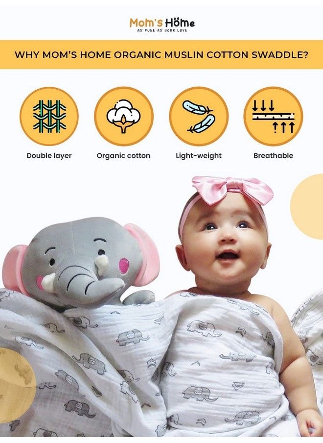 MOM'S HOME - Baby Swaddle Blanket Large Sizeorganic Muslin Cotton 100X100 Cm Pack Of 2 Cat And Jungle Safari - Image 1
