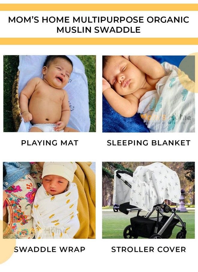 MOM'S HOME - Baby Swaddle Blanket Large Sizeorganic Muslin Cotton 100X100 Cm Pack Of 2 Cat And Jungle Safari - Image 1