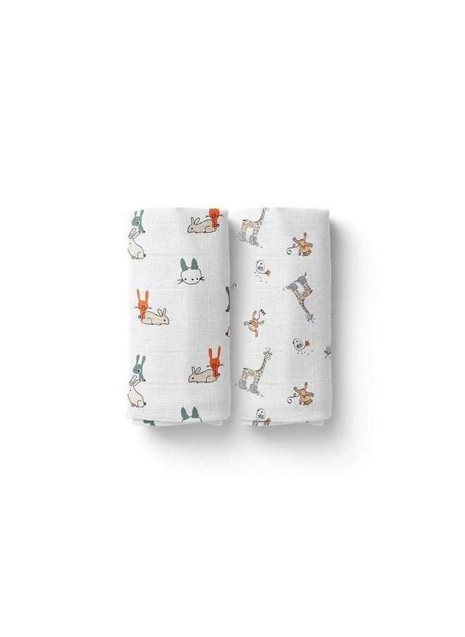 MOM'S HOME - Baby Swaddle Blanket Large Sizeorganic Muslin Cotton 100X100 Cm Pack Of 2 Cat And Jungle Safari - Image 1