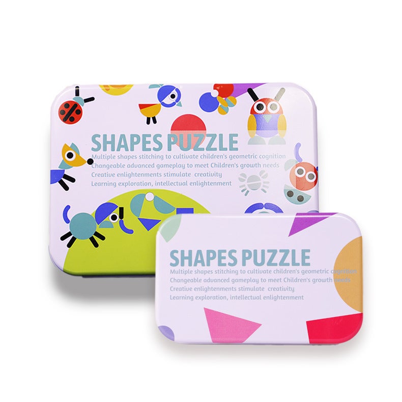 Geometric Shape Puzzle Kindergarten Intelligence Jigsaw Puzzle Iron Box Animal Shape Puzzle Wooden Children'S Toys - Image 2