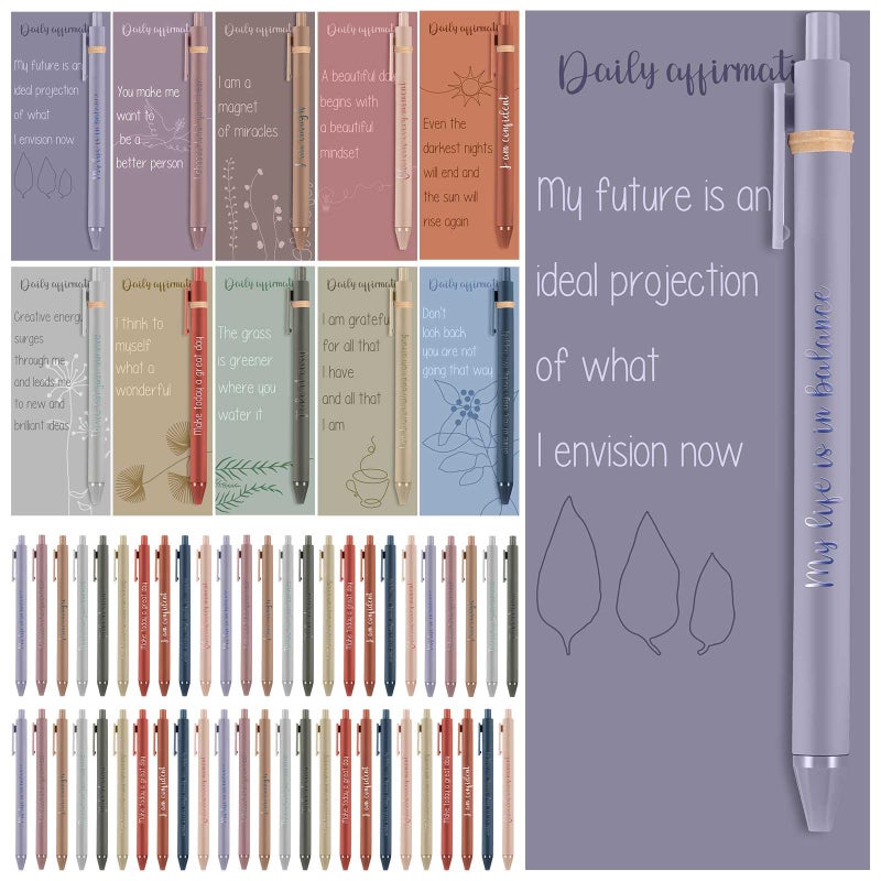 Cholemy 50 Set Positive Affirmation Pens Gifts Bulk for Students Women Men Employee Christmas Halloween Thanksgiving Gifts Motivational Quote Ballpoint Pens with Cards for Stress Relief Gift
