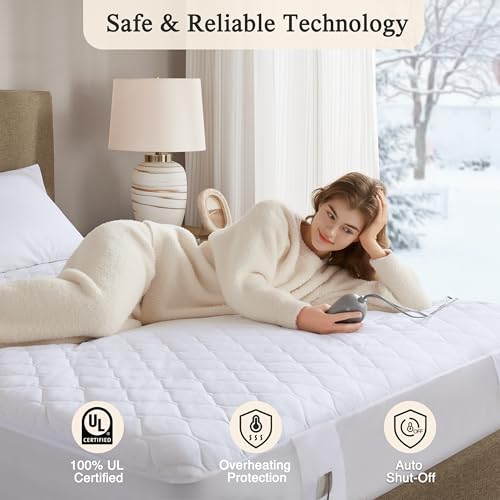 Beautyrest Cotton Blend Heated Mattress Pad Secure Comfort Technology - Luxury Quilted Electric Mattress Pad with Deep Pocket - 5-Setting Heat Controllers, Cal King, White - Image 5