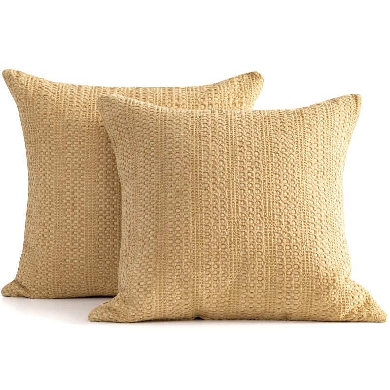 COCOPLOCEUS 18x18 Throw Pillow Covers Set of 2 Boho Decorative Pillow Shams Stone Washed Cotton Pillowcase Waffle Square for Couch Sofa Chair Bed Car  Yellow
