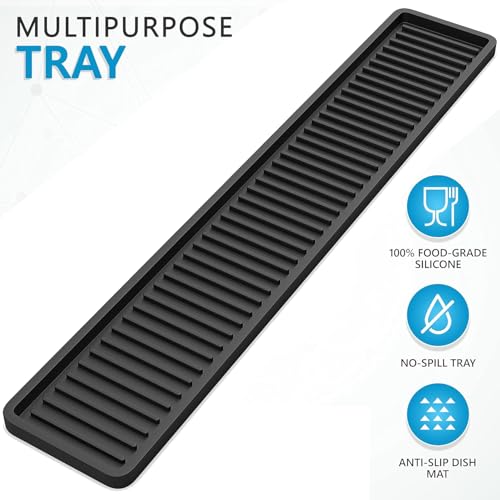 STORE 2508 Store2508 Silicone Kitchen Sink Long Holder Tray 41.3 x 8.7 Cm, Vanity & Bathroom Organizer, Bar Coffee Service Mat (Black 1 Pc) - Image 2