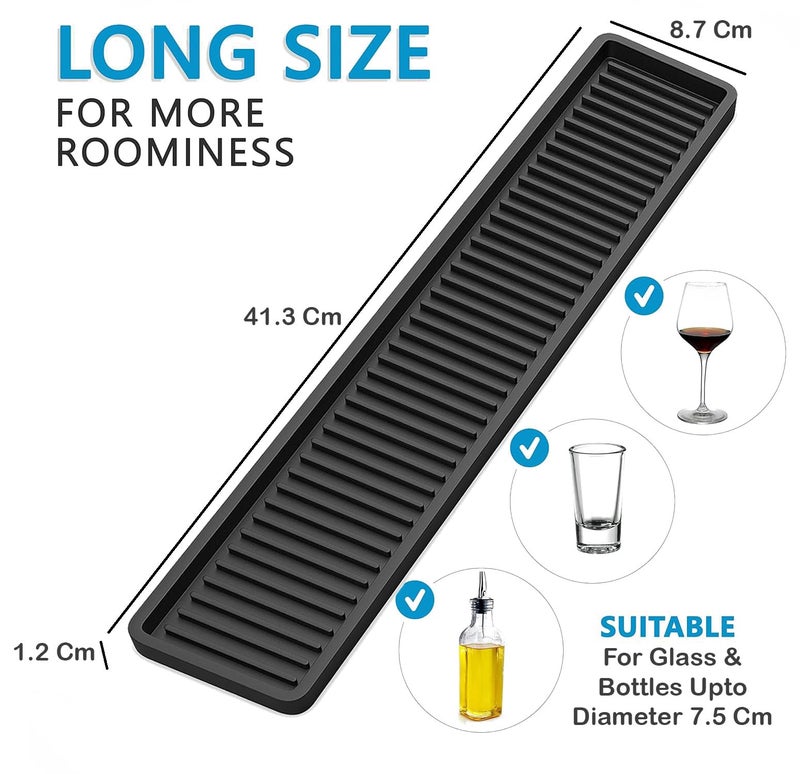STORE 2508 Store2508 Silicone Kitchen Sink Long Holder Tray 41.3 x 8.7 Cm, Vanity & Bathroom Organizer, Bar Coffee Service Mat (Black 1 Pc) - Image 3