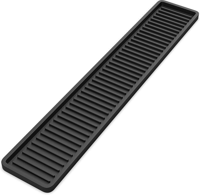 STORE 2508 Store2508 Silicone Kitchen Sink Long Holder Tray 41.3 x 8.7 Cm, Vanity & Bathroom Organizer, Bar Coffee Service Mat (Black 1 Pc) - Image 1