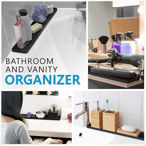 STORE 2508 Store2508 Silicone Kitchen Sink Long Holder Tray 41.3 x 8.7 Cm, Vanity & Bathroom Organizer, Bar Coffee Service Mat (Black 1 Pc) - Image 5