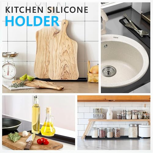 STORE 2508 Store2508 Silicone Kitchen Sink Long Holder Tray 41.3 x 8.7 Cm, Vanity & Bathroom Organizer, Bar Coffee Service Mat (Black 1 Pc) - Image 4
