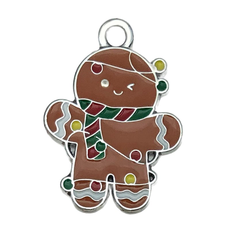 White K Oil Drop Alloy Santa Christmas Tree DIY Earring Pendants Gingerbread Man 23x17mm-1.3g-19670