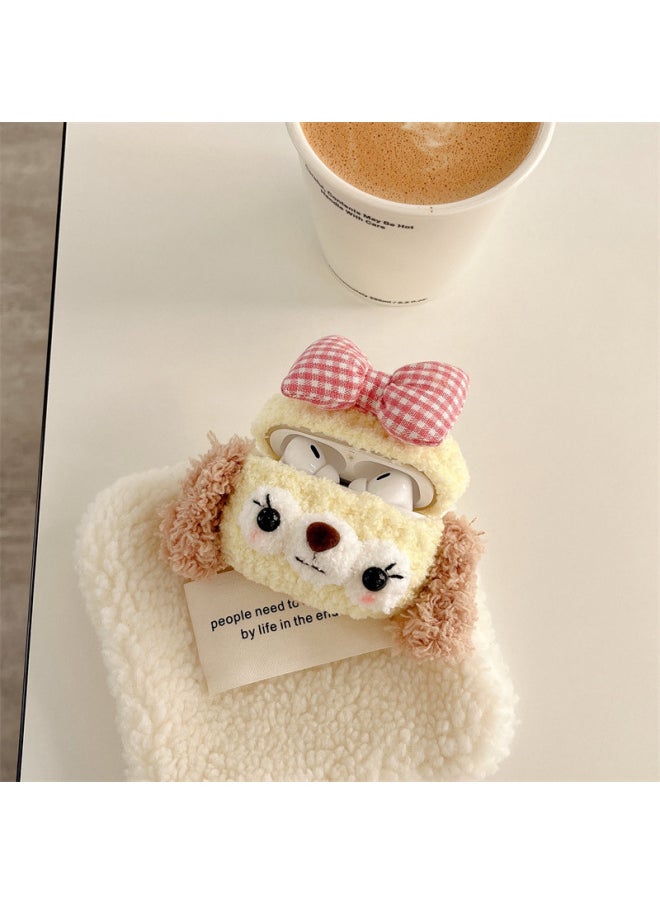 Generic - Cute Plush Bowknot Dog For Airpods Pro2 Protective Case 2/3 Generation For Apple Bluetooth Headset Case-Color:Plush Plaid Bow Cake-Applicable Model:Airpods Generation 3 - Image 1