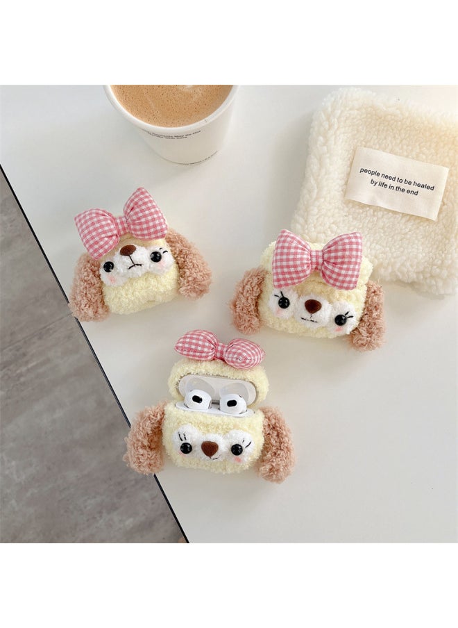 Generic - Cute Plush Bowknot Dog For Airpods Pro2 Protective Case 2/3 Generation For Apple Bluetooth Headset Case-Color:Plush Plaid Bow Cake-Applicable Model:Airpods Generation 3 - Image 1