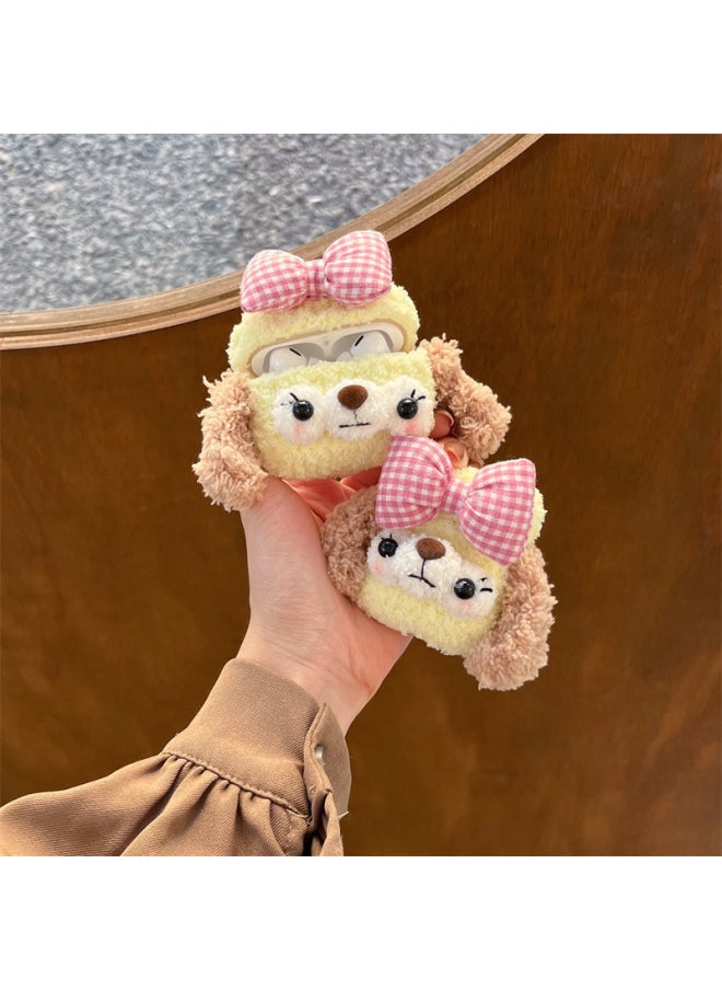 Generic - Cute Plush Bowknot Dog For Airpods Pro2 Protective Case 2/3 Generation For Apple Bluetooth Headset Case-Color:Plush Plaid Bow Cake-Applicable Model:Airpods Generation 3 - Image 1