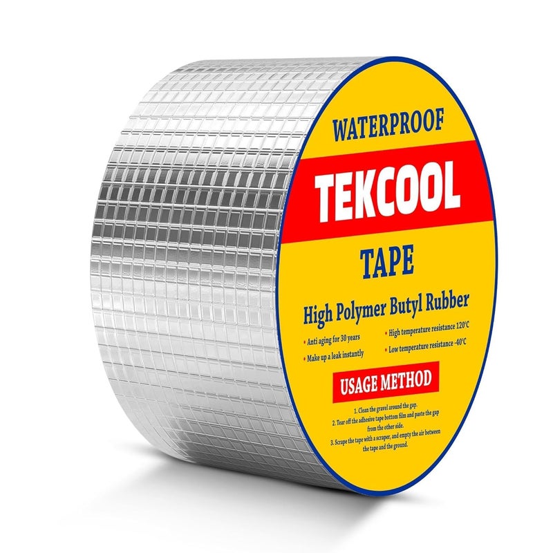 TEKCOOL شريط لاصق قوي للغاية مقاوم للماء للإصلاح الدائم من الألمنيوم بيوتل مناسب لتسرب السقف، شقوق السطح، فجوات حواف النوافذ، ختم القوارب، تجديد المنازل (5 سم * 5 م (عبوة من 2)). - Image 1