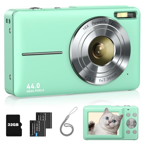Lecran 1080p kids Digital Camera with 32Gb Card,2 Batteries,Lanyard,16X Zoom,Anti Shake,44Mp Compact Portable Small Point And Shoot Cameras For Kids Children Teens Girl Boy(Light Green) - Image 1