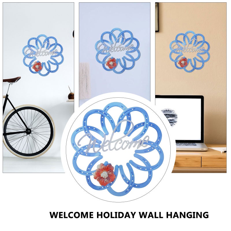 2pcs Flower Welcome Sign Iron Wall Hanging Decor Flower Front Porch Door Decor - Image 3