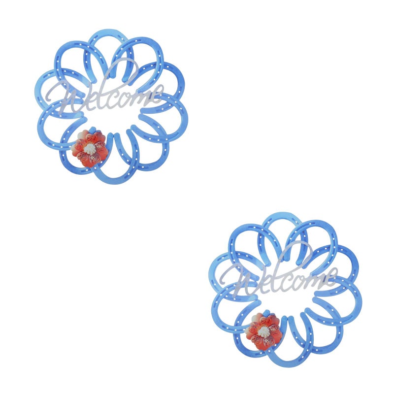 2pcs Flower Welcome Sign Iron Wall Hanging Decor Flower Front Porch Door Decor - Image 1