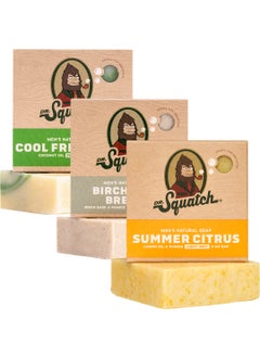 Dr Squatch Mens Natural Bar Soap from Moisturizing Soap Made from Natural Oils  Cold Process with No Harsh Chemicals  Exfoliating Soap  Summer Citrus Birchwood Breeze Cool Fresh Aloe 3 Pack