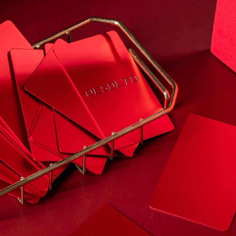 OESDLTD Thick Red Aluminum Metal Business Cards Anodized Aluminum 86 X 54 X 0.8mm 15 pcs Include Protector Sleeves(Frosted) - Image 5