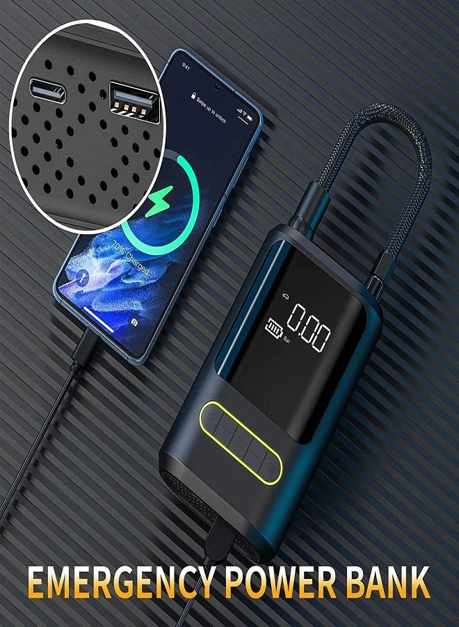 ضاغط هواء محمول لضخ الإطارات، مضخة إطارات قابلة لإعادة الشحن بضغط 150PSI مع مقياس ضغط رقمي وضوء LED، مضخة لضخ الإطارات للسيارات والدراجات النارية والدراجات وألعاب الكرة - Image 4