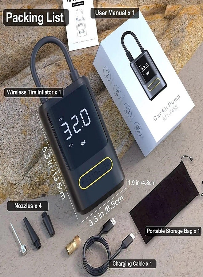 ضاغط هواء محمول لضخ الإطارات، مضخة إطارات قابلة لإعادة الشحن بضغط 150PSI مع مقياس ضغط رقمي وضوء LED، مضخة لضخ الإطارات للسيارات والدراجات النارية والدراجات وألعاب الكرة - Image 1