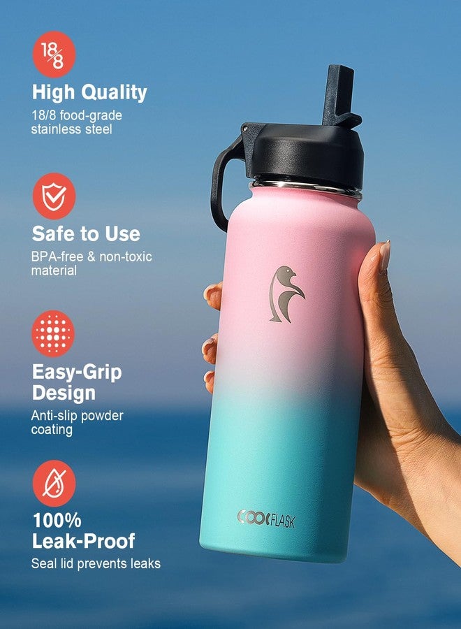 Coolflask 32 oz Insulated Water Bottle with Straw&3 Lids, Coolflask Stainless Steel Metal Flask Wide Mouth for Sports or Office, Non-BPA Keep Cold Up to 48 Hrs or Hot Up to 24 Hrs, Bubblegum Princess - Image 3