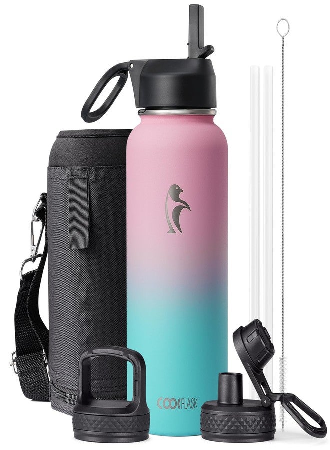 Coolflask 32 oz Insulated Water Bottle with Straw&3 Lids, Coolflask Stainless Steel Metal Flask Wide Mouth for Sports or Office, Non-BPA Keep Cold Up to 48 Hrs or Hot Up to 24 Hrs, Bubblegum Princess - Image 1