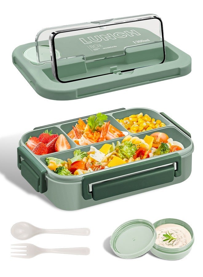 ANYOUI Versatile 4-Compartment Bento Box, Lunch Box for Adults Men Women, Leak-Resistant, Lunchable Food Container with Utensils, Sauce Jar, Microwave & Dishwasher Safe - Image 1