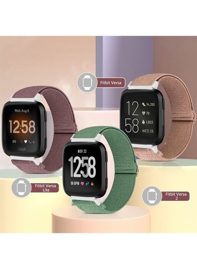 ShuYo 4 Pack Elastic Nylon Bands Compatible with Fitbit Versa & Versa Lite & Versa 2 & Versa SE for Women Men, Adjustable Soft Stretchy Breathable Replacement Straps for Fitbit Versa Smartwatch - Image 1