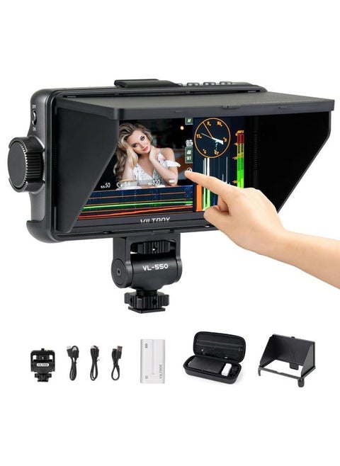 5.5 Inch 1200nits 4K 10bit HDMI Field Monitor, Touchscreen 3D LUT Portable Video Field Monitor Kit with Battery, On-Camera RGB Parade Histogram Waveform Focus Assist Monitor (DC-550 Pro)